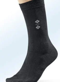 New BADER Achterpack Socken mit handgekettelter Spitze 4x SCHWARZ MIT MOTIV, 4x UNI SCHWARZ