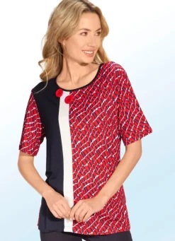 Online BADER Allover gemustertes Shirt mit Zierknöpfen ROT-MARINE-ECRU