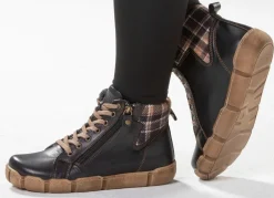 ANDREA CONTI Schnür-Bootie mit Schaftrand aus kariertem Textil SCHWARZ-BRAUN