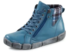 Best ANDREA CONTI Schnür-Bootie mit Schaftrand aus kariertem Textil JEANS
