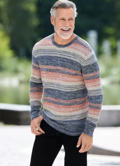 Sale BADER Ansprechender Rundhalspullover MARINE-ORANGE-BEIGE MELIERT