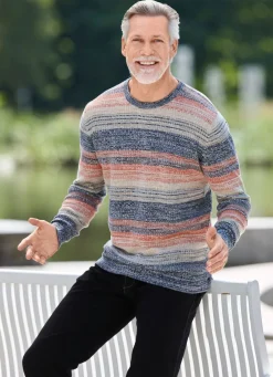 Sale BADER Ansprechender Rundhalspullover MARINE-ORANGE-BEIGE MELIERT