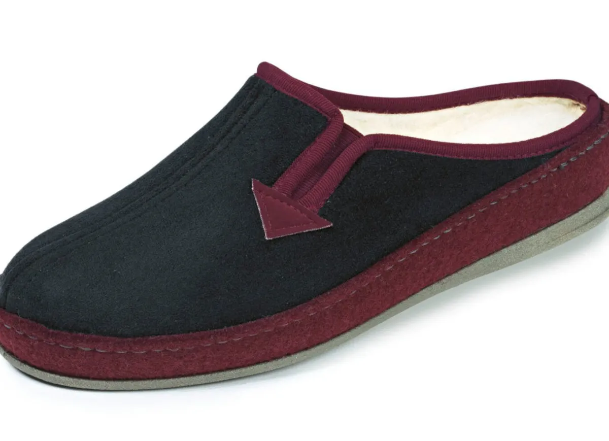 BADER Atmungsaktive Damen-Hauschuhe, mit Gummizug SCHWARZ-BORDEAUX