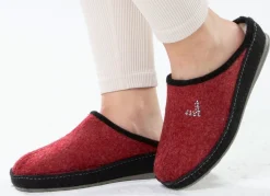 New BADER Atmungsaktive Damen-Hausschuhe, mit Schurwolle BORDEAUX-SCHWARZ