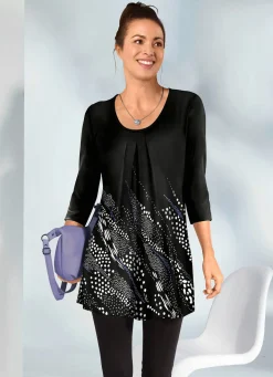 Best KLAUS MODELLE MADE IN GERMANY Attraktives Longshirt mit 3/4-langen Ärmeln SCHWARZ-WEISS