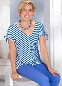 Hot BADER Außergewöhnliches Shirt mit tiefem Halsausschnitt ROYALBLAU-WEISS