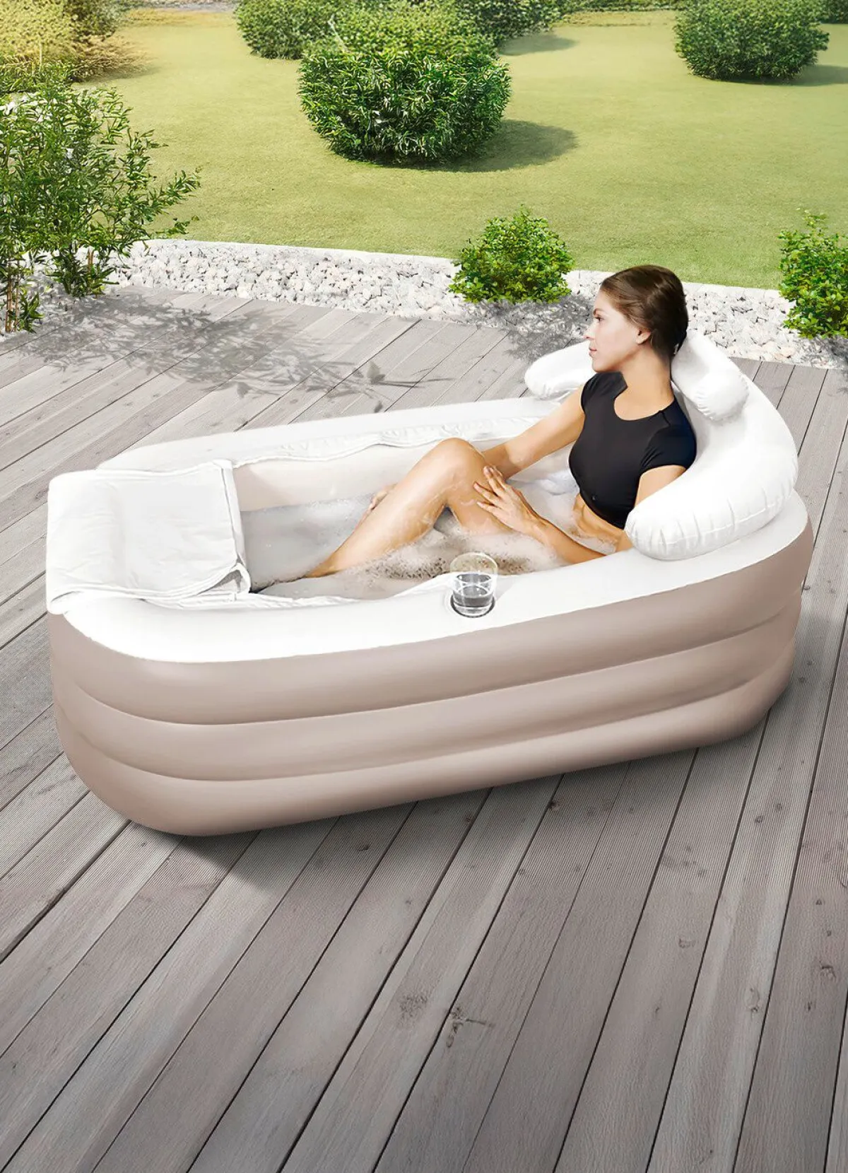 New BADER Aufblasbare Badewanne WEISS-TAUPE