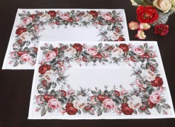 New BADER Aussdrucksstarke Tischdecke mit bezauberndem Rosen-Dessin ECRU-BUNT