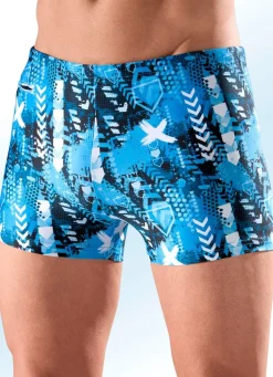 Discount BADER Badehose in höherer Kastenform mit Reißverschlusstasche BLAU-SCHWARZ-WEISS