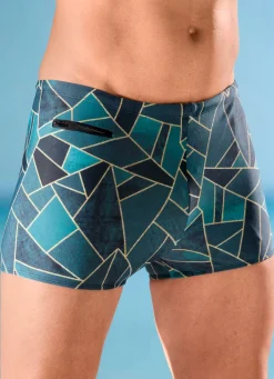 New BADER Badehose in höherer Kastenform mit Reißverschlusstasche DUNKELGRÜN-BUNT