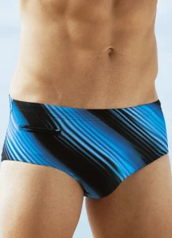 New BADER Badehose in Slipform mit Reißverschlusstasche BLAU-SCHWARZ