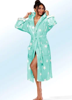 Discount BADER Bademantel in angesagtem Sternen-Muster MINT-WEISS