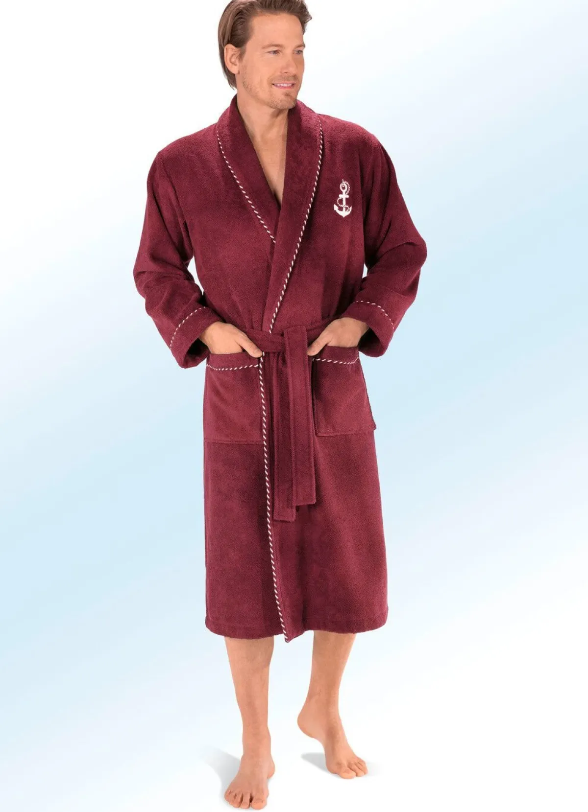 Clearance BADER Bademantel mit Anker-Stickerei BORDEAUX