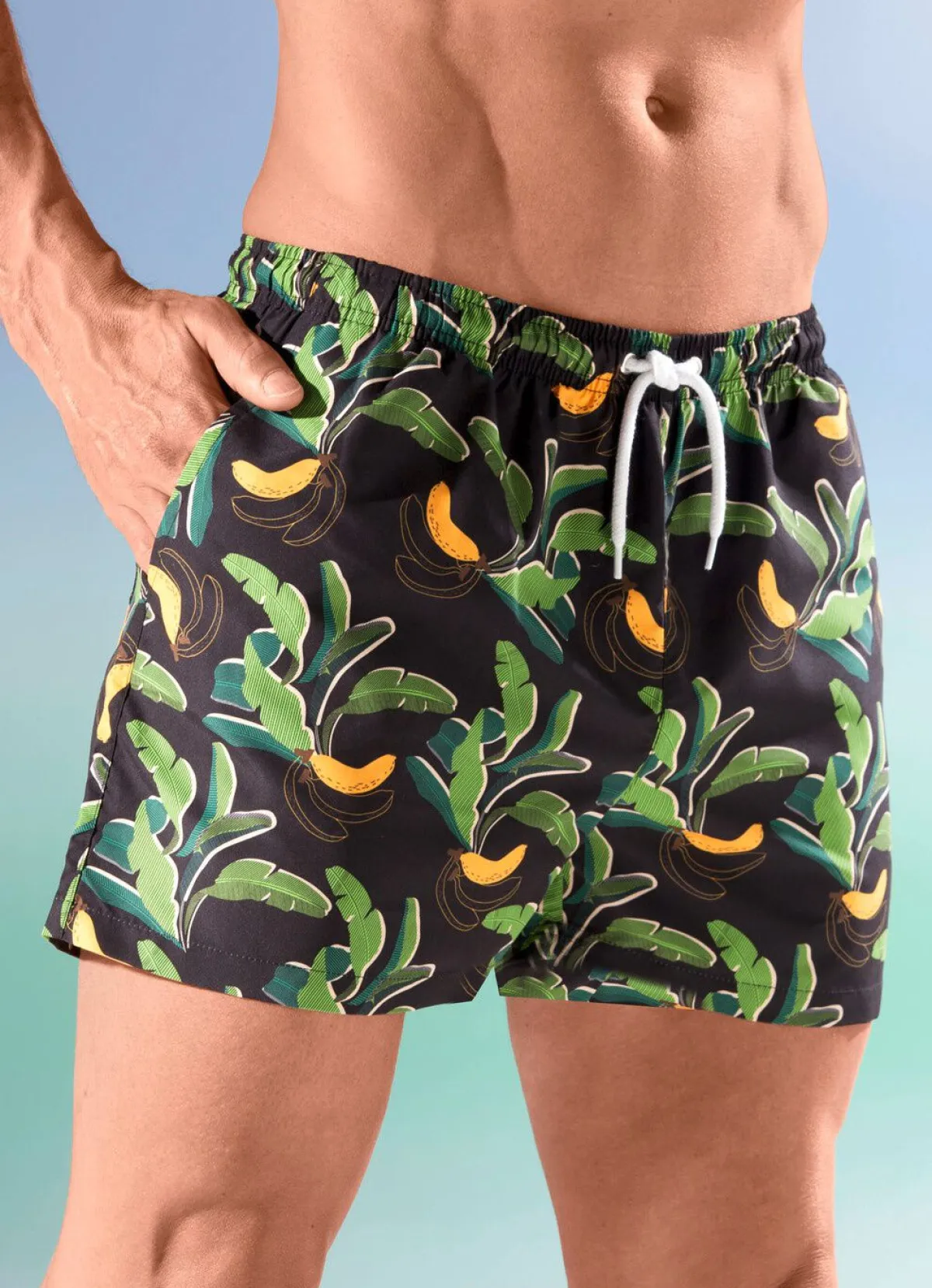Clearance BADER Badeshorts, allover dessiniert, Microfaser SCHWARZ-GRÜN-BUNT
