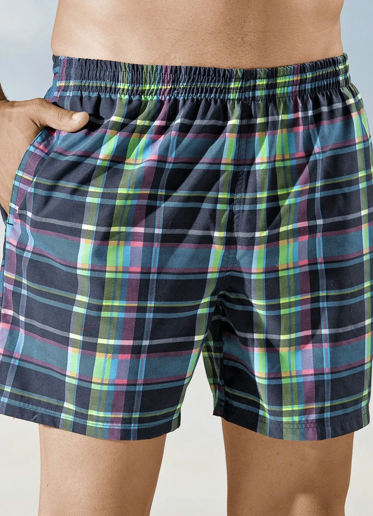 Discount BADER Badeshorts kariert, Microfaser DUNKELBLAU-BUNT