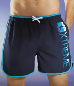 New BADER Badeshorts mit Paspelierungen und seitlichem Druck, Microfaser MARINE