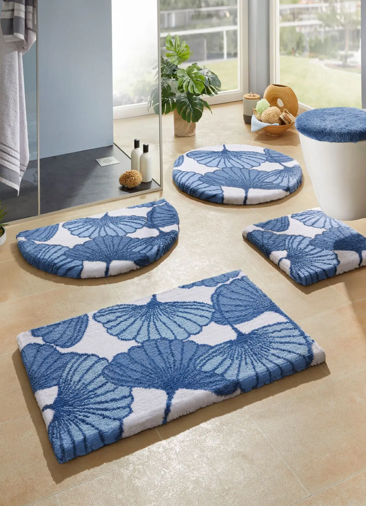 Clearance Webana Badgarnitur mit Ginkgoblätter-Motiv BLAU