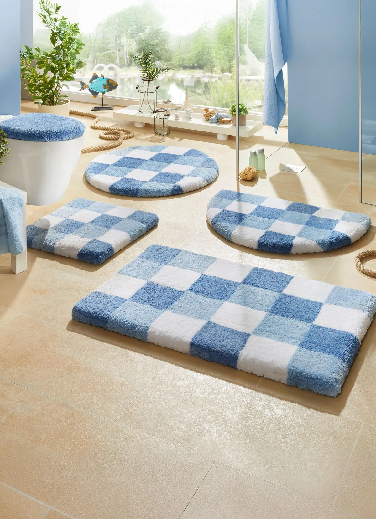 Sale KLAUS MODELLE MADE IN GERMANY Badgarnitur mit Schachbrettmuster blau