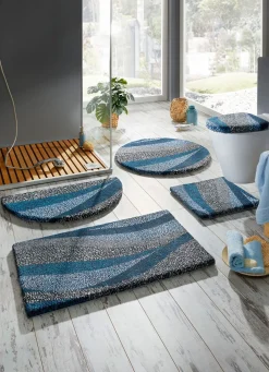BADER Badvorleger mit aufwendig bedrucktem Mosaik-Wellendessin BLAU