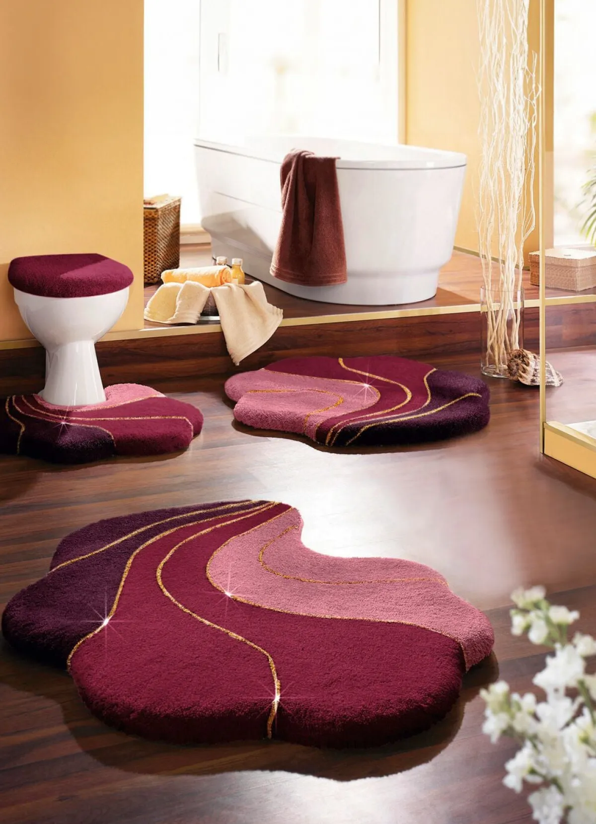 Best GRUND Barfußweiche Badgarnitur Gold-Glitzergarn BORDEAUX