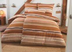 Discount BADER Beidseitig bedruckte Bettwäsche-Garnitur in Polycotton-Qualität BEIGE-BRAUN
