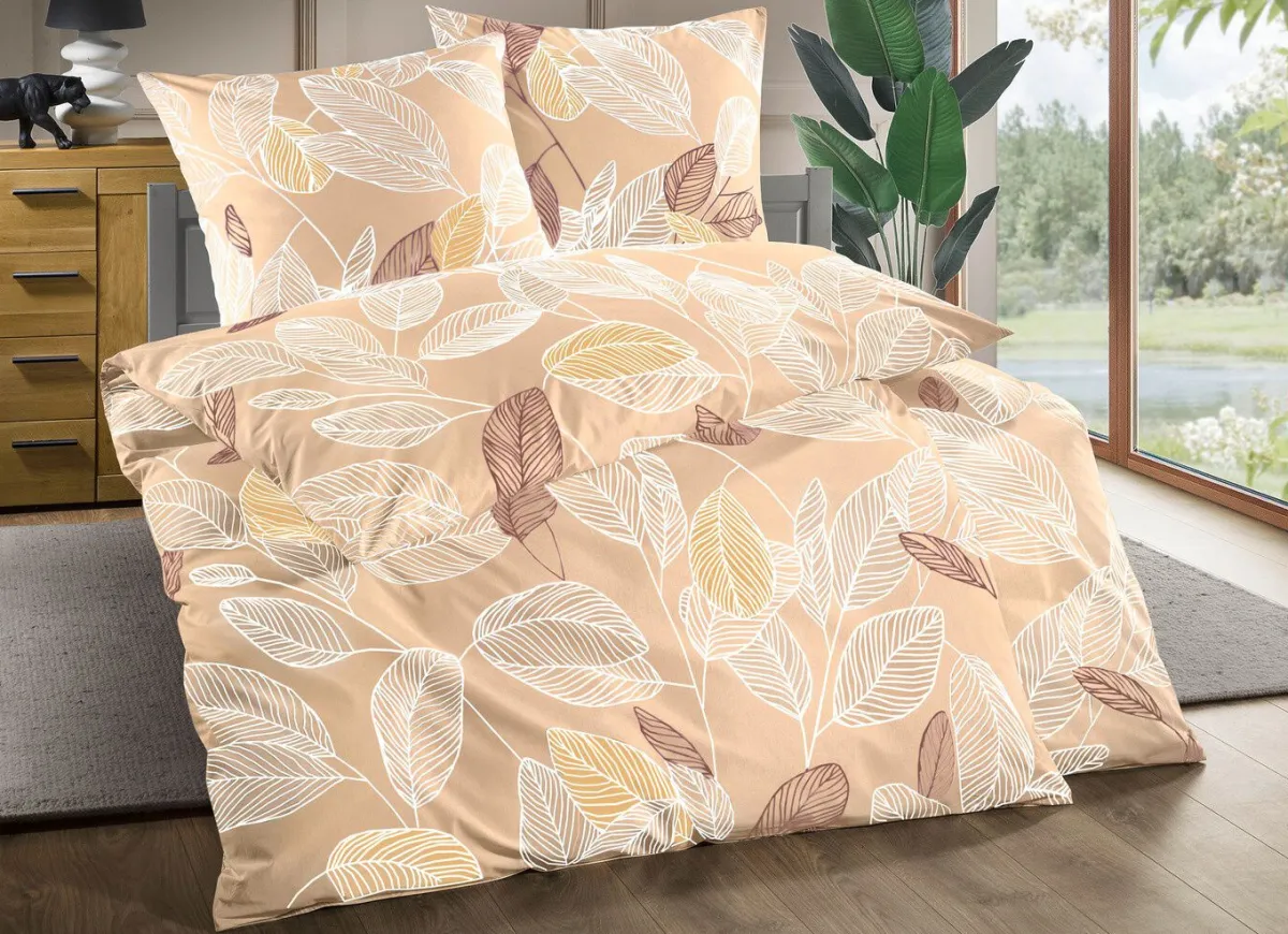 DOBNIG Beidseitig bedruckte Bettwäsche-Garnitur BEIGE
