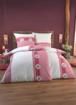 Sale DOBNIG Beidseitig bedruckte Bettwäsche-Garnitur im Landhausstil KARMINROT