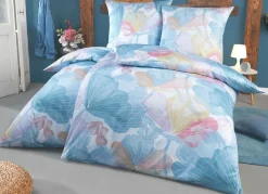 Discount BADER Beidseitig bedruckte Bettwäsche-Garnitur in Mako-Satin-Qualität BLAU-BUNT