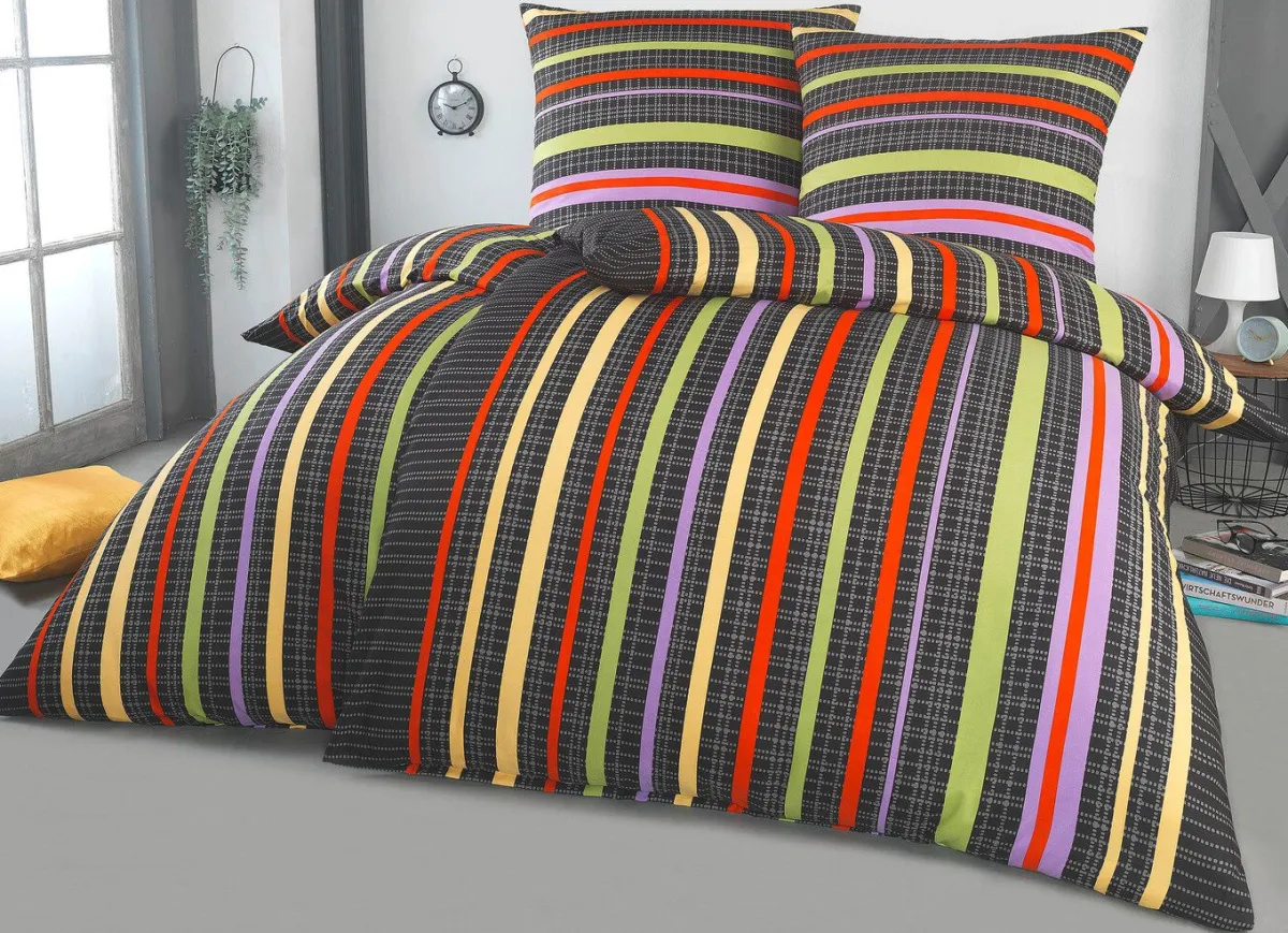 Sale DOBNIG Beidseitig bedruckte Bettwäsche-Garnitur von AUBERGINE-BUNT