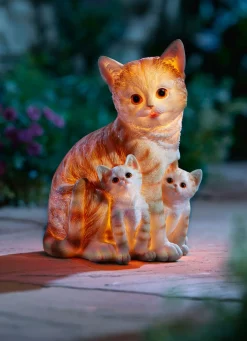 New BADER Beleuchtete Katzenfamilie ORANGE-WEISS