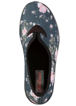 Discount BADER Bequeme Damen-Hausschuhe, Weite H, aus floral bedrucktem Meshmaterial GRAU-BUNT