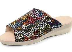 New BADER Bequeme Damen-Pantoletten, Weite G, mit Klettverschluss SCHWARZ-BUNT