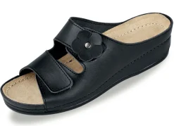 Outlet BADER Bequeme Damen-Pantoletten, Weite G, mit Lederblüte SCHWARZ