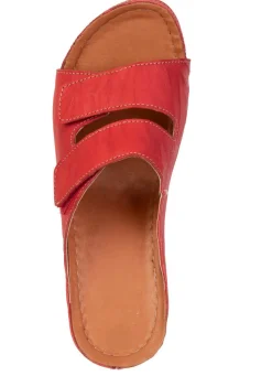Discount BADER Bequeme Damen-Pantoletten, Weite G, mit Klettverschluss ROT