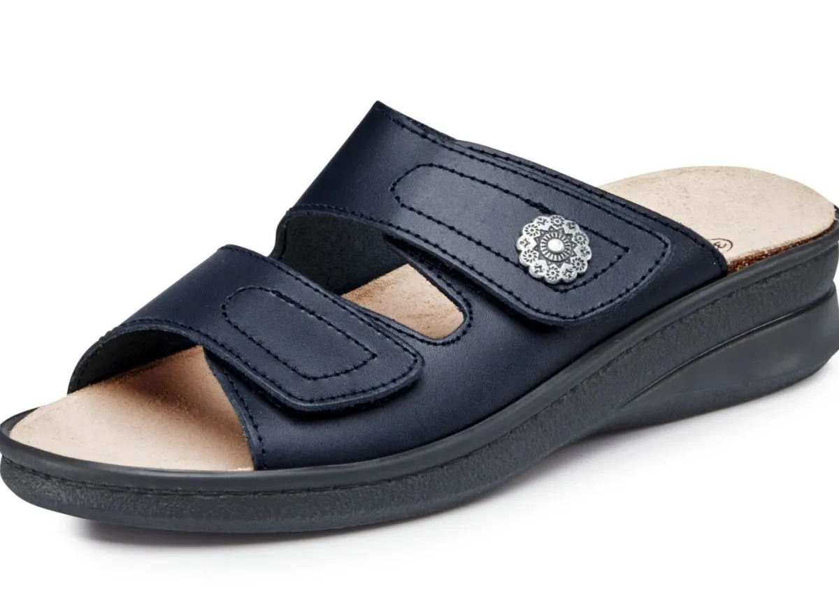 New BADER Bequeme Damen-Pantoletten, Weite F, mit herausnehmbarem Fußbett DUNKELBLAU