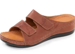 Discount BADER Bequeme Damen-Pantoletten, Weite G, mit Klettverschluss BRAUN