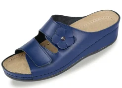 Best BADER Bequeme Damen-Pantoletten, Weite G, mit Lederblüte BLAU