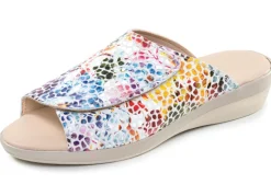 Sale BADER Bequeme Damen-Pantoletten, Weite G, mit Klettverschluss WEISS-BUNT