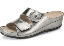Outlet BADER Bequeme Damen-Pantoletten, Weite G, mit Lederblüte ANTIKBRONZE