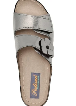 Outlet BADER Bequeme Damen-Pantoletten, Weite G, mit Lederblüte ANTIKBRONZE