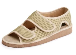 BADER Bequeme Damen-Sandalen, Weite H, aus gepolstertem Textilmaterial BEIGE
