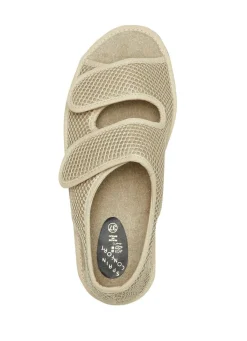 BADER Bequeme Damen-Sandalen, Weite H, aus gepolstertem Textilmaterial BEIGE
