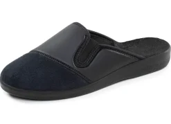 New BADER Bequeme Herren-Hausschuhe, Weite H, mit Gummizug SCHWARZ