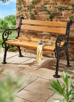 Discount BADER Bequeme 2-Sitzer-Gartenbank in Holzoptik NATUR