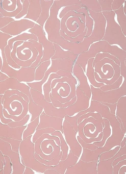 Outlet BADER Übergardine mit hübschem Rosen-Dessin ROSÉ-SILBER