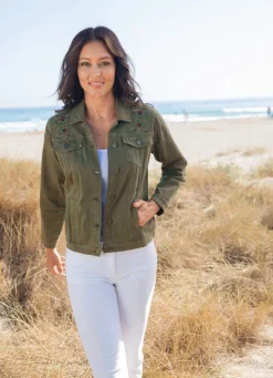 Best BADER Bestickte Jeansjacke OLIV