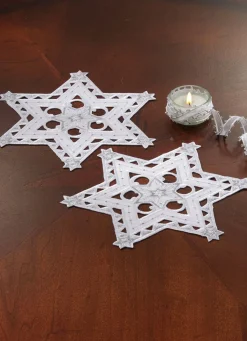 New BADER Bestickte, festliche Tischdekoration WEISS-SILBER