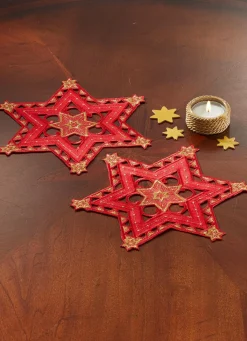 Outlet BADER Bestickte, festliche Tischdekoration ROT-GOLD