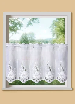 Sale BADER Bestickter Kurzstore mit gebogtem Abschluss WEISS