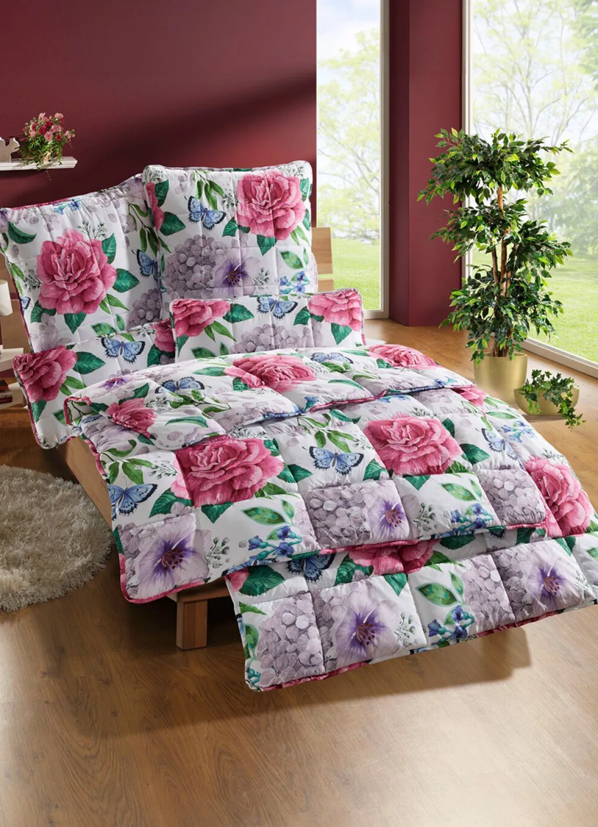 Sale BADER Bettwaren-Set Hortensien-Dessin, 2-teilig CREME